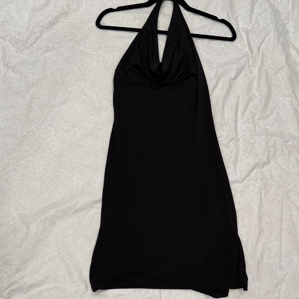 Stylish Black Halter Dress with Embroidery